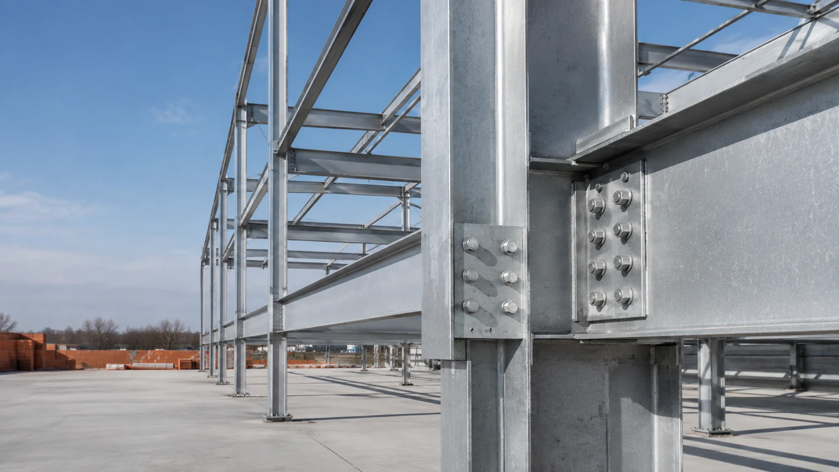Illustrative steel beam-to-column connection and commercial structural frame