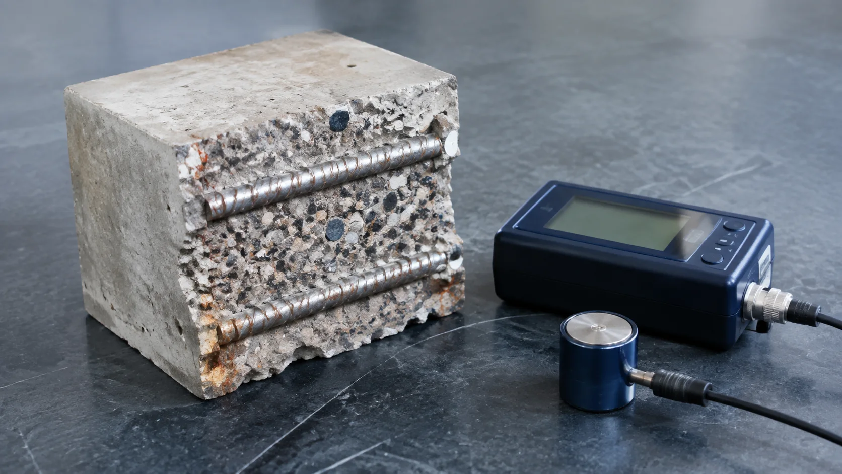 Illustrative stainless reinforcement and concrete cover test