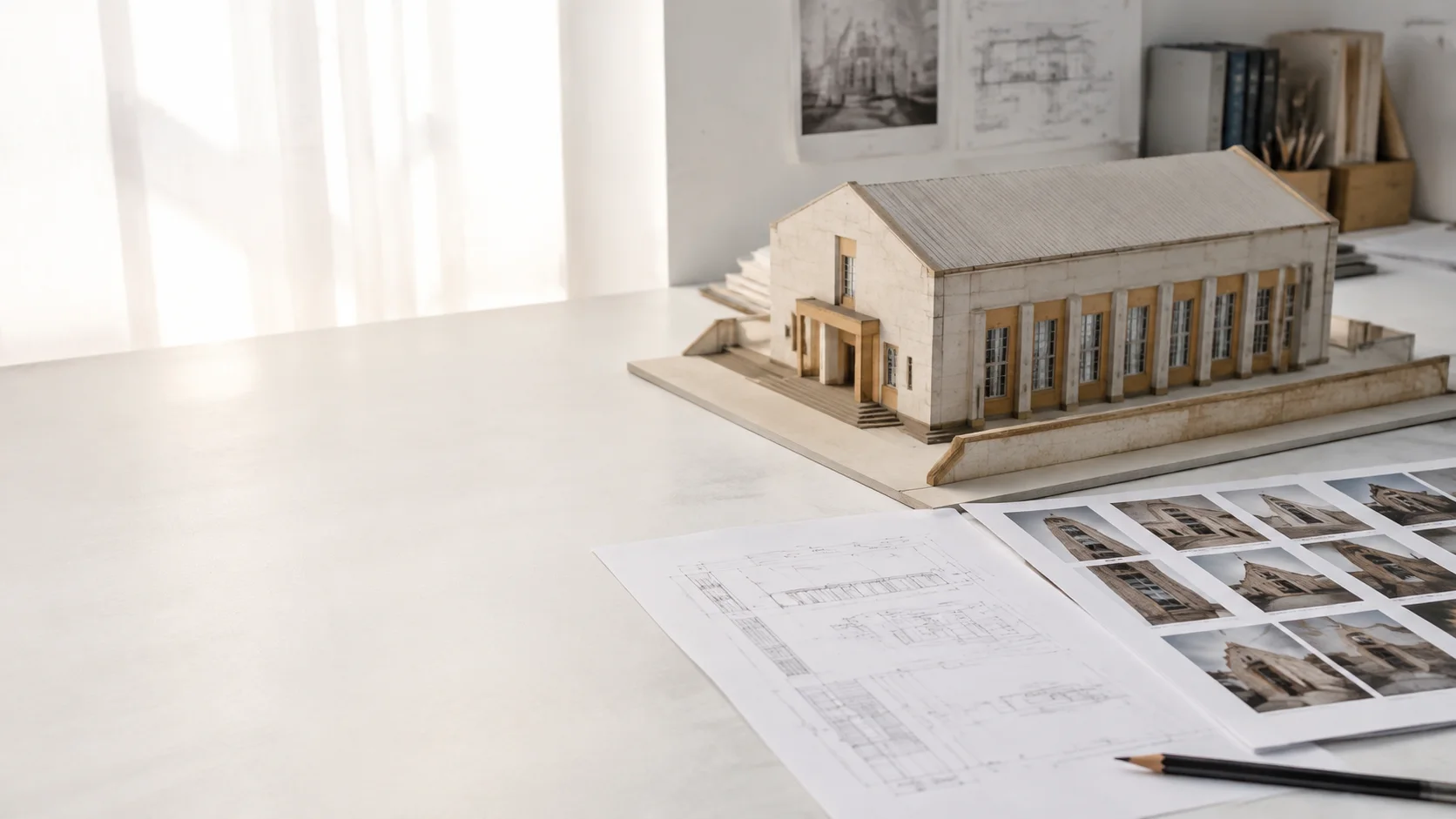 Illustrative public-building refurbishment model with survey and record drawings
